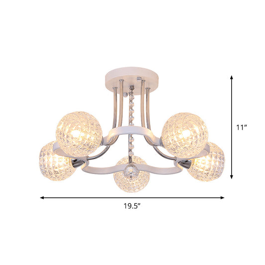 Clear Lattice Glass Ball Semi Flush Modernism 3/5 Lights Bedroom Ceiling Mounted Light in White Clearhalo 'Ceiling Lights' 'Close To Ceiling Lights' 'Close to ceiling' 'Glass shade' 'Glass' 'Semi-flushmount' Lighting' 862814