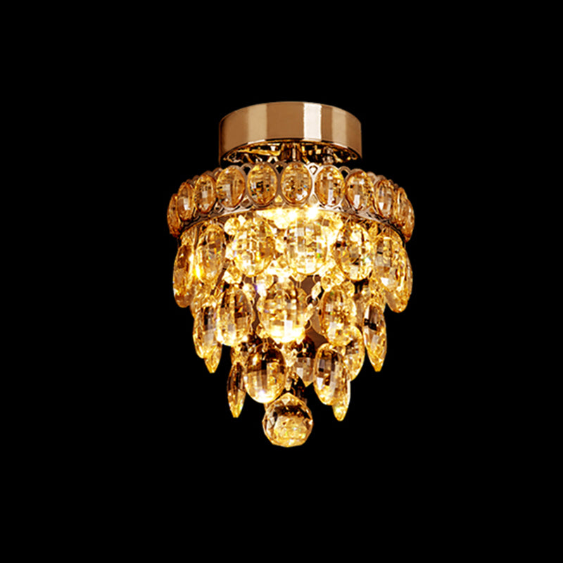 Single-Bulb Ceiling Flush Mount Light Modern Stylish Pipecone Faceted Crystal Orb Flushmount in Chrome Clearhalo 'Ceiling Lights' 'Close To Ceiling Lights' 'Close to ceiling' 'Flush mount' Lighting' 862817