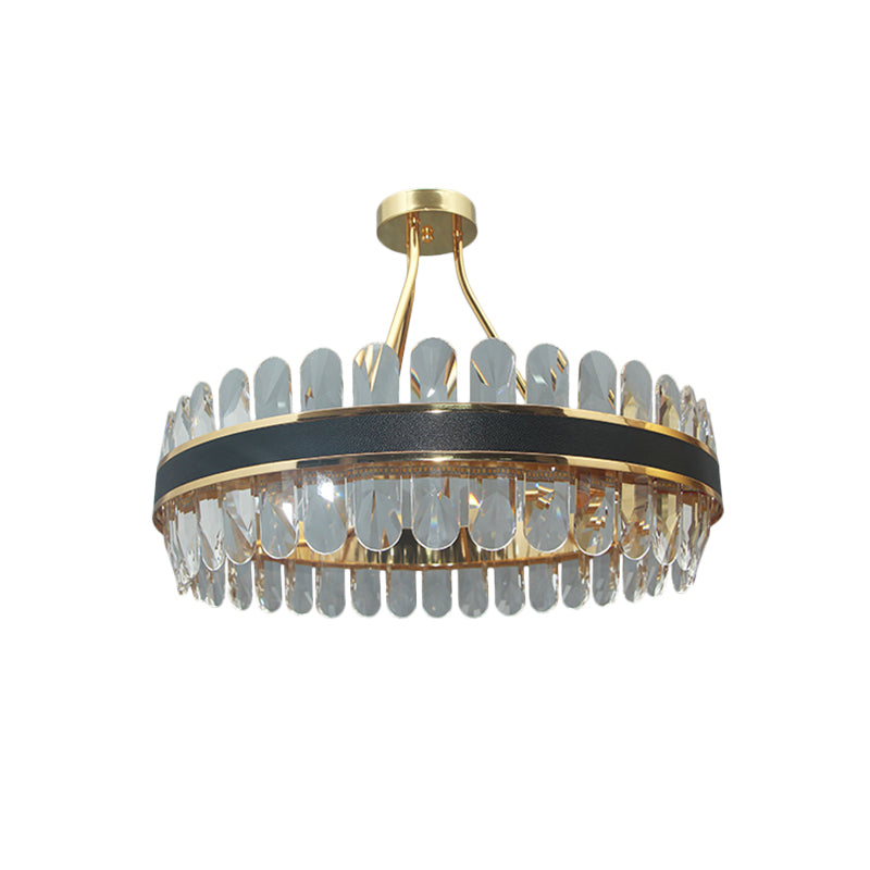 Circular Restaurant Semi Flush Light Postmodern Crystal Black and Gold LED Ceiling Mount Lamp Clearhalo 'Ceiling Lights' 'Close To Ceiling Lights' 'Close to ceiling' 'Semi-flushmount' Lighting' 862820