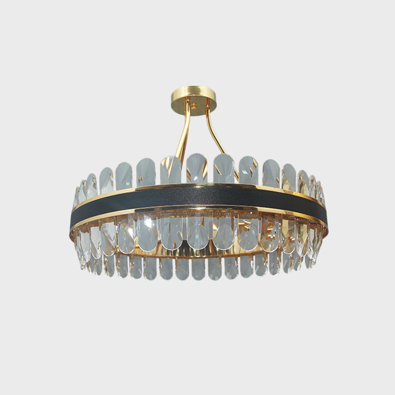 Circular Restaurant Semi Flush Light Postmodern Crystal Black and Gold LED Ceiling Mount Lamp Clearhalo 'Ceiling Lights' 'Close To Ceiling Lights' 'Close to ceiling' 'Semi-flushmount' Lighting' 862821