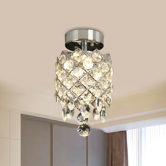 Pineapple Small Corridor Flushmount Simple Crystal 1-Light Chrome Close to Ceiling Lamp with Droplet Chrome Clearhalo 'Ceiling Lights' 'Close To Ceiling Lights' 'Close to ceiling' 'Flush mount' Lighting' 862853