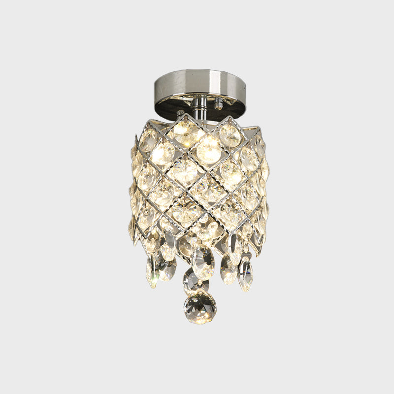 Pineapple Small Corridor Flushmount Simple Crystal 1-Light Chrome Close to Ceiling Lamp with Droplet Clearhalo 'Ceiling Lights' 'Close To Ceiling Lights' 'Close to ceiling' 'Flush mount' Lighting' 862855