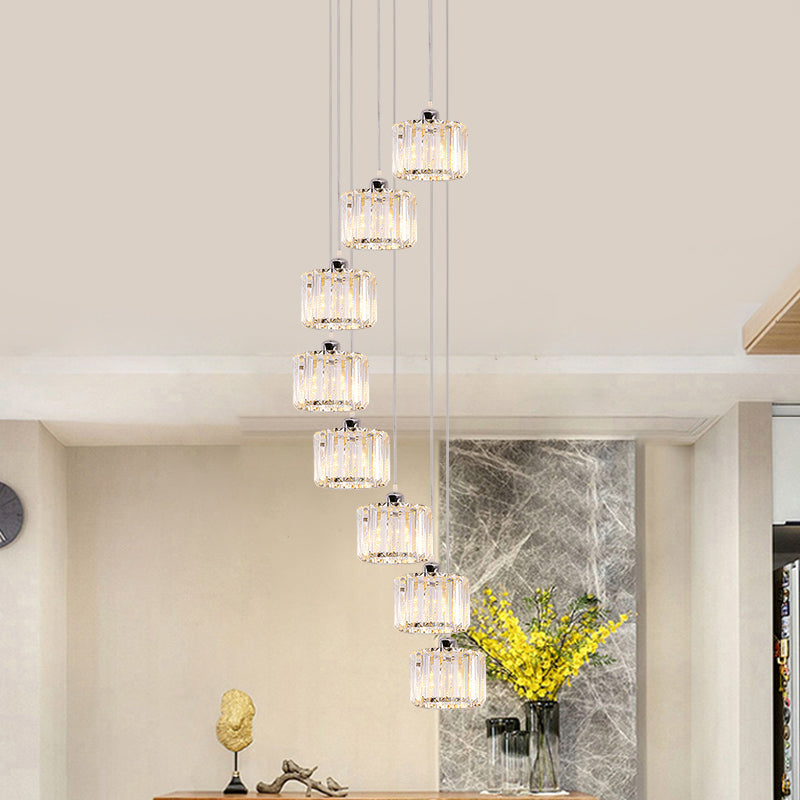 3/8/10-Head Cluster Pendant Light Modernist Lobby Hanging Lamp with Cup Crystal Shade Clearhalo 'Ceiling Lights' 'Modern Pendants' 'Modern' 'Pendant Lights' 'Pendants' Lighting' 862874