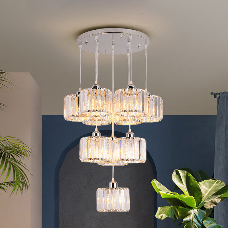 3/8/10-Head Cluster Pendant Light Modernist Lobby Hanging Lamp with Cup Crystal Shade 10 Clear Clearhalo 'Ceiling Lights' 'Modern Pendants' 'Modern' 'Pendant Lights' 'Pendants' Lighting' 862878