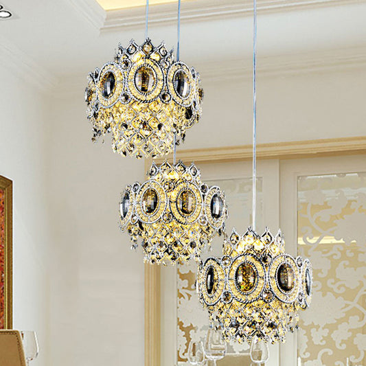 Modern Floral Layered Pendant Lamp 3 Bulbs Crystal Multiple Hanging Light in Chrome Chrome Clearhalo 'Ceiling Lights' 'Modern Pendants' 'Modern' 'Pendant Lights' 'Pendants' Lighting' 862883