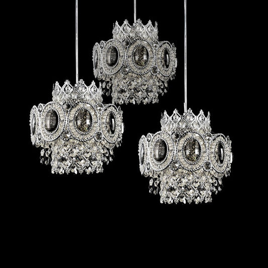 Modern Floral Layered Pendant Lamp 3 Bulbs Crystal Multiple Hanging Light in Chrome Clearhalo 'Ceiling Lights' 'Modern Pendants' 'Modern' 'Pendant Lights' 'Pendants' Lighting' 862885