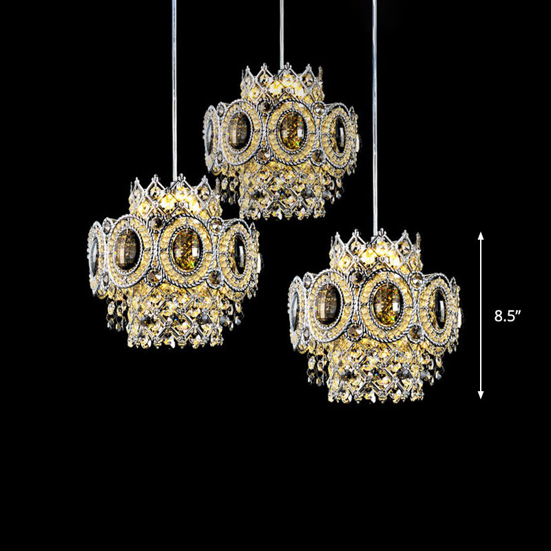 Modern Floral Layered Pendant Lamp 3 Bulbs Crystal Multiple Hanging Light in Chrome Clearhalo 'Ceiling Lights' 'Modern Pendants' 'Modern' 'Pendant Lights' 'Pendants' Lighting' 862886