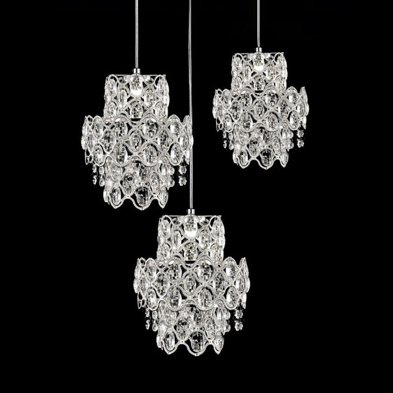 3 Heads 2-Layer Multi Pendant Modern Clear Beveled Crystal Hanging Light Fixture Clearhalo 'Ceiling Lights' 'Modern Pendants' 'Modern' 'Pendant Lights' 'Pendants' Lighting' 862889