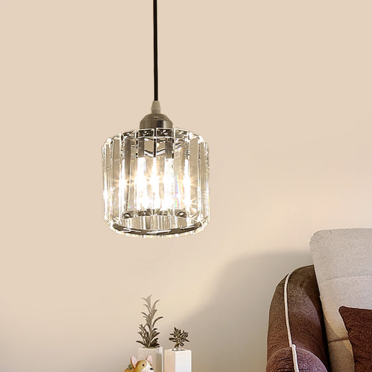 Single Crystal Pendulum Light Simple Chrome Short Cylinder Bedside Ceiling Pendant Lamp Chrome Clearhalo 'Ceiling Lights' 'Modern Pendants' 'Modern' 'Pendant Lights' 'Pendants' Lighting' 862895