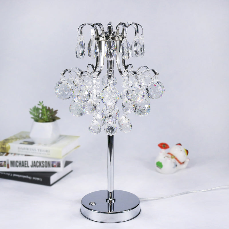 Crystal Orb LED Table Light Modern Chrome Finish Curvy Living Room Nightstand Lamp Chrome Clearhalo 'Lamps' 'Table Lamps' Lighting' 862929