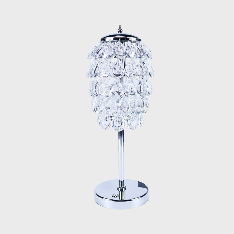 Pipe Cone LED Nightstand Light Modern Clear/Champagne Crystal Table Lighting with Chrome Rod Stem Clearhalo 'Lamps' 'Table Lamps' Lighting' 862949