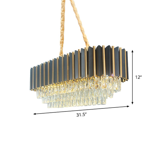 8-Light Crystal Island Pendant Mid Century Black and Gold 4-Tier Oval Restaurant Hanging Light Fixture Clearhalo 'Ceiling Lights' 'Island Lights' Lighting' 863012