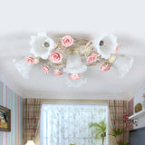 Pink 4/6 Heads Semi Flush Mount American Flower Milk Glass Morning Glory Ceiling Light Fixture 6 Pink Clearhalo 'Ceiling Lights' 'Close To Ceiling Lights' 'Close to ceiling' 'Glass shade' 'Glass' 'Semi-flushmount' Lighting' 863137