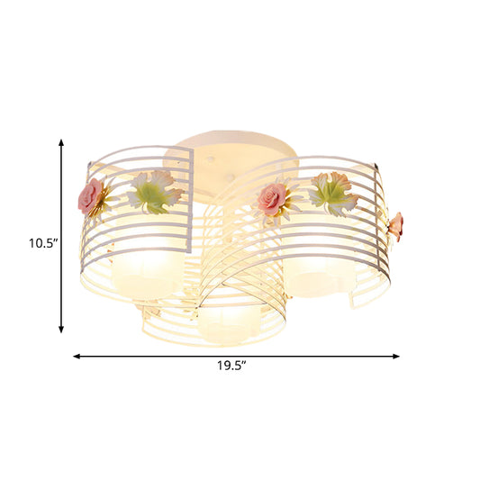 3-Light Close to Ceiling Lamp Korean Flower Swirled Iron Semi Flush Light Fixture with Inner Matte Glass Shade Clearhalo 'Ceiling Lights' 'Close To Ceiling Lights' 'Close to ceiling' 'Glass shade' 'Glass' 'Semi-flushmount' Lighting' 863185