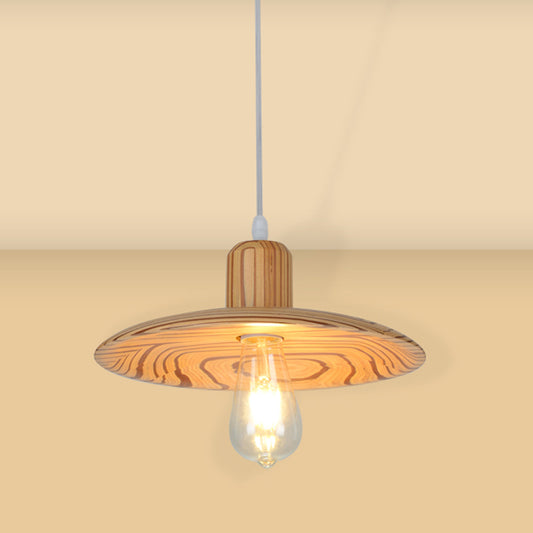 Wood Disk Shape Down Lighting Minimalist 1 Light Beige/Orange Red Hanging Pendant Lamp for Dining Room Wood Clearhalo 'Ceiling Lights' 'Modern Pendants' 'Modern' 'Pendant Lights' 'Pendants' Lighting' 863274