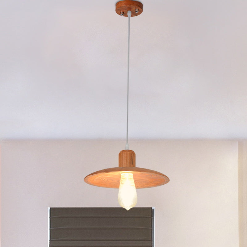 Wood Disk Shape Down Lighting Minimalist 1 Light Beige/Orange Red Hanging Pendant Lamp for Dining Room Orange Red Clearhalo 'Ceiling Lights' 'Modern Pendants' 'Modern' 'Pendant Lights' 'Pendants' Lighting' 863277