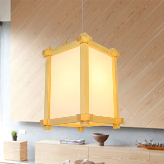 Box Shape Pendant Light Fixture Japanese-Style Wood 1 Bulb Restaurant Hanging Lamp in Beige Beige Clearhalo 'Ceiling Lights' 'Modern Pendants' 'Modern' 'Pendant Lights' 'Pendants' Lighting' 863285