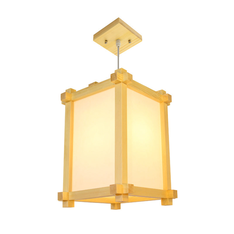 Box Shape Pendant Light Fixture Japanese-Style Wood 1 Bulb Restaurant Hanging Lamp in Beige Clearhalo 'Ceiling Lights' 'Modern Pendants' 'Modern' 'Pendant Lights' 'Pendants' Lighting' 863287