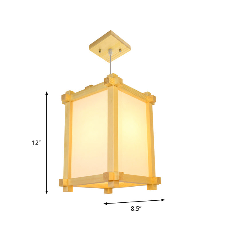 Box Shape Pendant Light Fixture Japanese-Style Wood 1 Bulb Restaurant Hanging Lamp in Beige Clearhalo 'Ceiling Lights' 'Modern Pendants' 'Modern' 'Pendant Lights' 'Pendants' Lighting' 863288