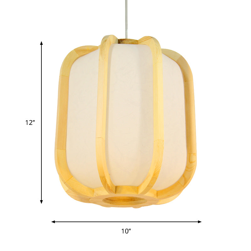 Lantern Wood Suspension Light Japanese 1-Light Beige Pendant Ceiling Lamp for Restaurant Clearhalo 'Ceiling Lights' 'Pendant Lights' 'Pendants' Lighting' 863292