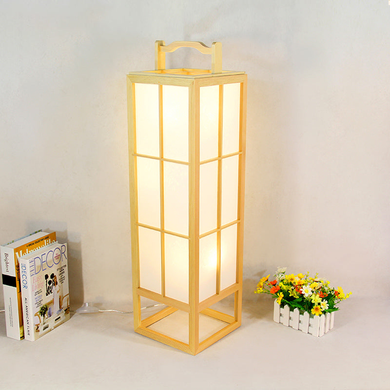 Beige Food-Box Floor Stand Light Japanese Style Single Wood Floor Lamp for Living Room Clearhalo 'Floor Lamps' 'Lamps' Lighting' 863310