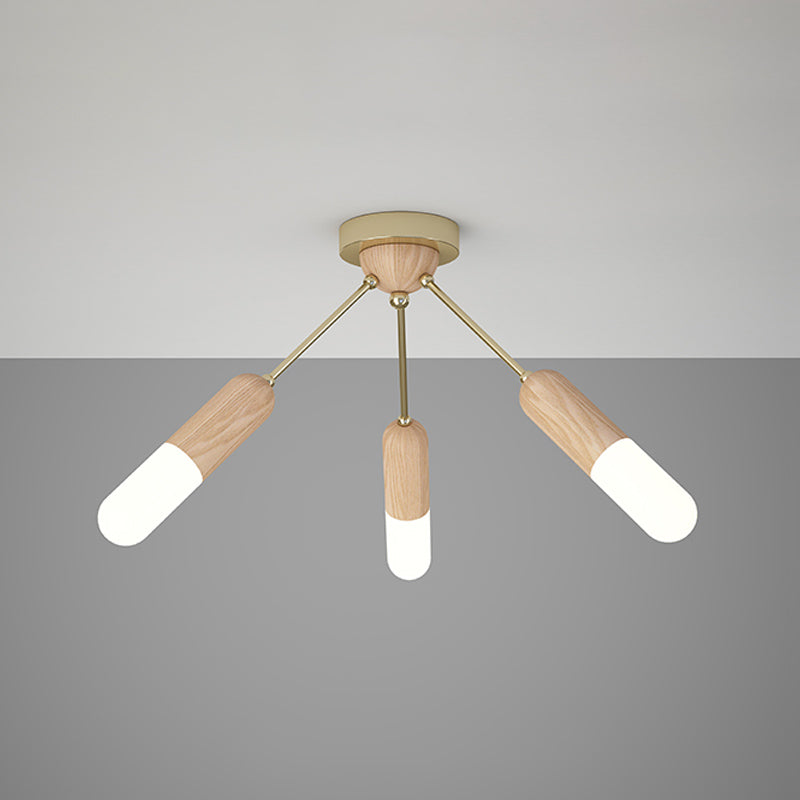 Wood Capsule Semi Mount Lighting Modernism 3/5-Light Beige Close to Ceiling Lamp for Bedroom Clearhalo 'Ceiling Lights' 'Close To Ceiling Lights' 'Close to ceiling' 'Semi-flushmount' Lighting' 863314