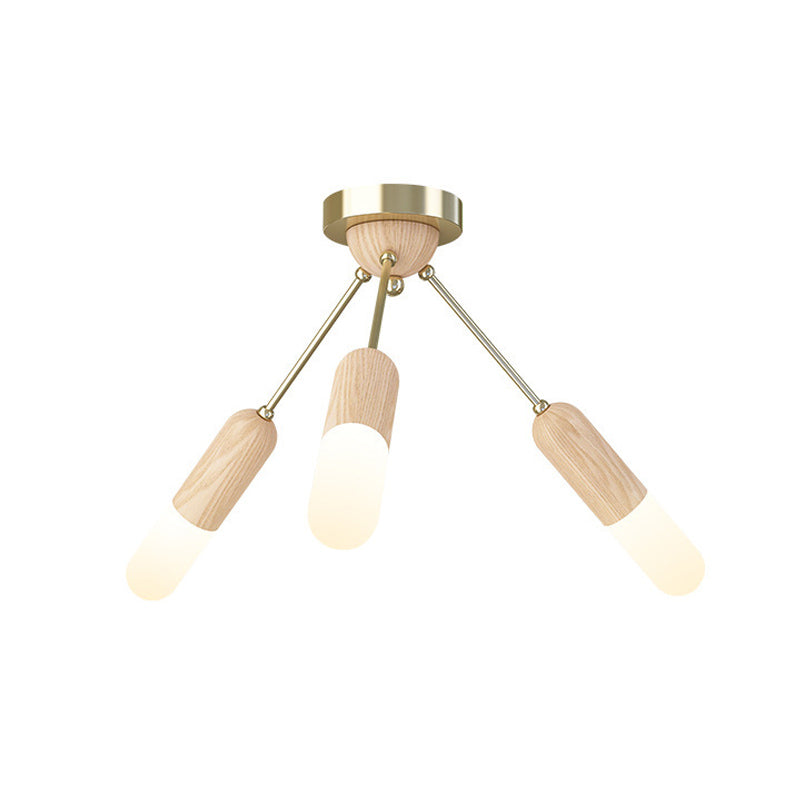 Wood Capsule Semi Mount Lighting Modernism 3/5-Light Beige Close to Ceiling Lamp for Bedroom Clearhalo 'Ceiling Lights' 'Close To Ceiling Lights' 'Close to ceiling' 'Semi-flushmount' Lighting' 863315