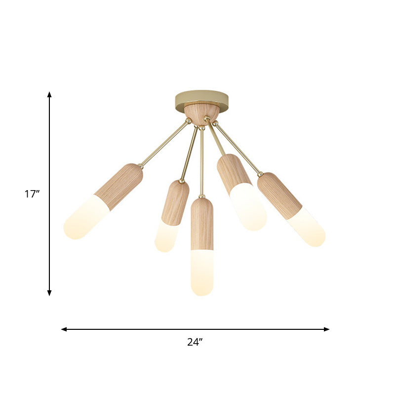 Wood Capsule Semi Mount Lighting Modernism 3/5-Light Beige Close to Ceiling Lamp for Bedroom Clearhalo 'Ceiling Lights' 'Close To Ceiling Lights' 'Close to ceiling' 'Semi-flushmount' Lighting' 863321