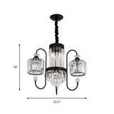 Crystal Black Chandelier Lighting Cylindrical 5/8 Heads Modernism Suspension Light with Gooseneck Arm Clearhalo 'Ceiling Lights' 'Chandeliers' 'Modern Chandeliers' 'Modern' Lighting' 863376