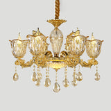 Champagne 6/8 Heads Chandelier Modernism Amber Crystal Flower Hanging Light Fixture with Carved Arm Clearhalo 'Ceiling Lights' 'Chandeliers' Lighting' options 863410