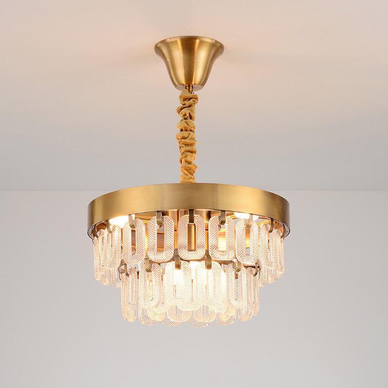 6-Head Crystal Chandelier Light Postmodern Gold 2 Tiers Dining Room Hanging Pendant Gold Clearhalo 'Ceiling Lights' 'Chandeliers' 'Modern Chandeliers' 'Modern' Lighting' 863412