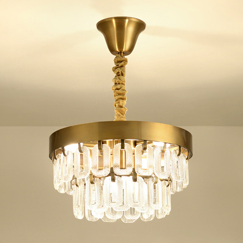 6-Head Crystal Chandelier Light Postmodern Gold 2 Tiers Dining Room Hanging Pendant Clearhalo 'Ceiling Lights' 'Chandeliers' 'Modern Chandeliers' 'Modern' Lighting' 863413