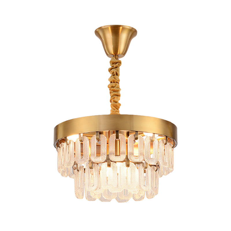 6-Head Crystal Chandelier Light Postmodern Gold 2 Tiers Dining Room Hanging Pendant Clearhalo 'Ceiling Lights' 'Chandeliers' 'Modern Chandeliers' 'Modern' Lighting' 863414