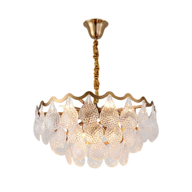 Tiered Bedroom Chandelier Lamp Postmodern Clear K9 Crystal 8 Bulbs Brass Suspension Light Clearhalo 'Ceiling Lights' 'Chandeliers' 'Modern Chandeliers' 'Modern' Lighting' 863418