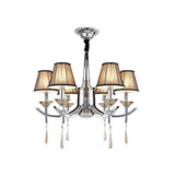 Chrome Tapered Pendant Chandelier Modern Fabric 6 Lights Bedroom Ceiling Lamp with Crystal Drop Clearhalo 'Ceiling Lights' 'Chandeliers' 'Modern Chandeliers' 'Modern' Lighting' 863439