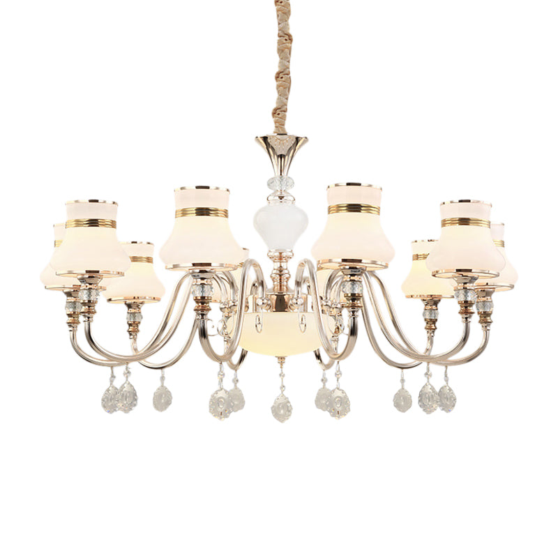 10-Light Flared Ceiling Chandelier Modern Gold Frosted Glass Pendant Lamp with Crystal Draping Clearhalo 'Ceiling Lights' 'Chandeliers' 'Modern Chandeliers' 'Modern' Lighting' 863451