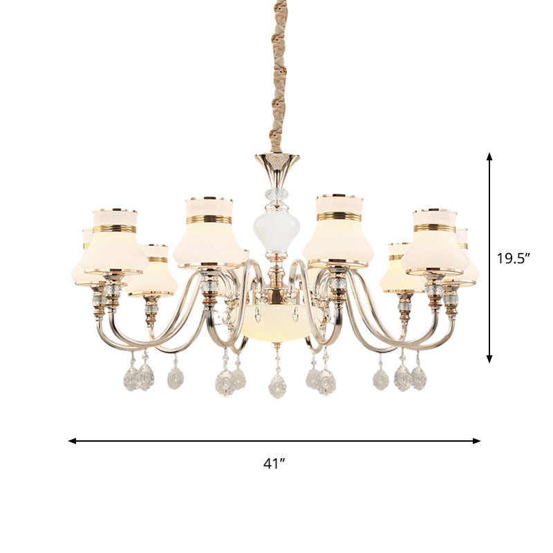 10-Light Flared Ceiling Chandelier Modern Gold Frosted Glass Pendant Lamp with Crystal Draping Clearhalo 'Ceiling Lights' 'Chandeliers' 'Modern Chandeliers' 'Modern' Lighting' 863453