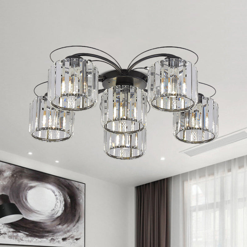 Modernist Column Flush Mount Light 4/6 Bulbs Clear Crystal Block Flushmount Lighting for Bedroom 6 Clear Clearhalo 'Ceiling Lights' 'Close To Ceiling Lights' 'Close to ceiling' 'Flush mount' Lighting' 863475