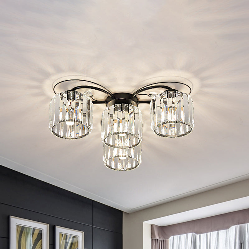 Modernist Column Flush Mount Light 4/6 Bulbs Clear Crystal Block Flushmount Lighting for Bedroom 4 Clear Clearhalo 'Ceiling Lights' 'Close To Ceiling Lights' 'Close to ceiling' 'Flush mount' Lighting' 863479