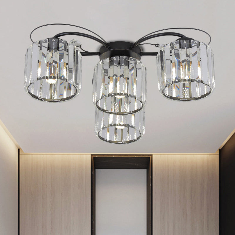 Modernist Column Flush Mount Light 4/6 Bulbs Clear Crystal Block Flushmount Lighting for Bedroom Clearhalo 'Ceiling Lights' 'Close To Ceiling Lights' 'Close to ceiling' 'Flush mount' Lighting' 863480