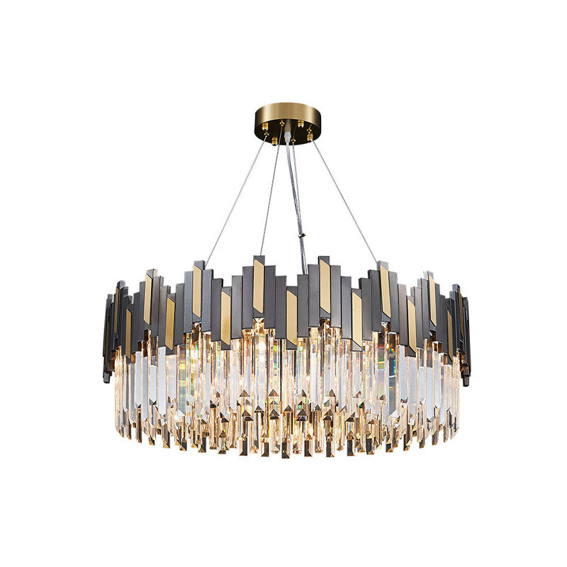 8 Bulbs Drum Chandelier Light Modern Black and Gold Crystal Block Pendant Lighting Fixture Clearhalo 'Ceiling Lights' 'Chandeliers' 'Modern Chandeliers' 'Modern' Lighting' 863490