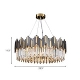 8 Bulbs Drum Chandelier Light Modern Black and Gold Crystal Block Pendant Lighting Fixture Clearhalo 'Ceiling Lights' 'Chandeliers' 'Modern Chandeliers' 'Modern' Lighting' 863491