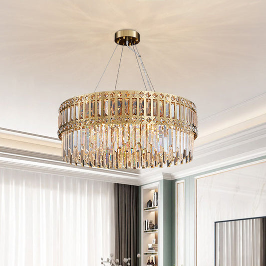 Gold 10 Lights Hanging Lamp Modernist Clear Crystal Round Suspension Pendant Light for Bedroom Gold Clearhalo 'Ceiling Lights' 'Chandeliers' 'Modern Chandeliers' 'Modern' Lighting' 863496