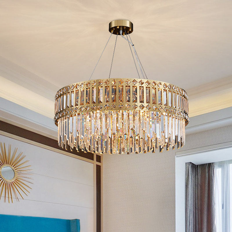 Gold 10 Lights Hanging Lamp Modernist Clear Crystal Round Suspension Pendant Light for Bedroom Clearhalo 'Ceiling Lights' 'Chandeliers' 'Modern Chandeliers' 'Modern' Lighting' 863497