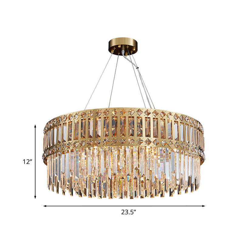 Gold 10 Lights Hanging Lamp Modernist Clear Crystal Round Suspension Pendant Light for Bedroom Clearhalo 'Ceiling Lights' 'Chandeliers' 'Modern Chandeliers' 'Modern' Lighting' 863499