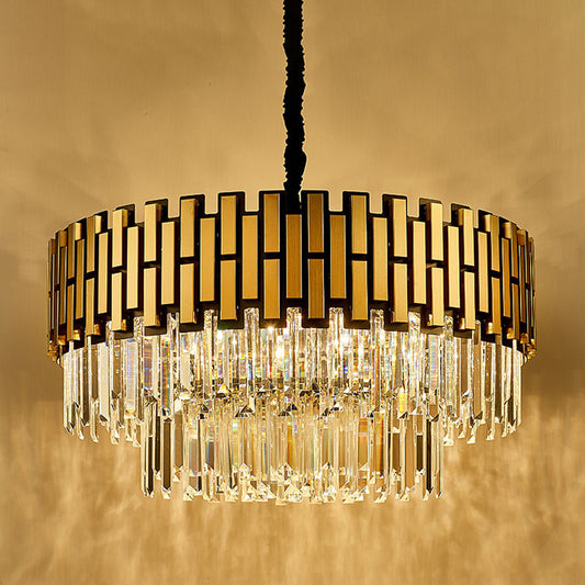 Crystal Gold Chandelier Lighting Layered 8 Lights Contemporary Hanging Light Fixture for Kitchen Clearhalo 'Ceiling Lights' 'Chandeliers' 'Modern Chandeliers' 'Modern' Lighting' 863502