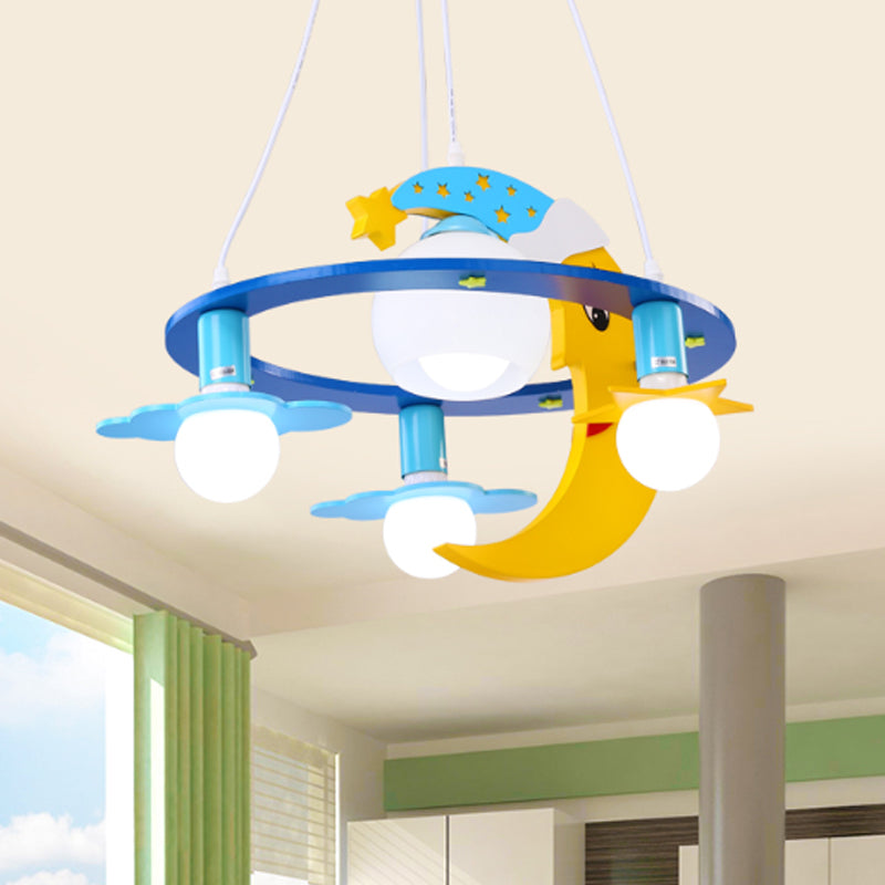 Metal Crescent Pendant Light Fixture Kids 4-Light Blue Chandelier for Children Bedroom Clearhalo 'Ceiling Lights' 'Chandeliers' Lighting' options 863536