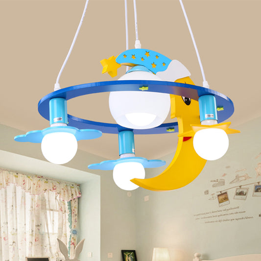 Metal Crescent Pendant Light Fixture Kids 4-Light Blue Chandelier for Children Bedroom Clearhalo 'Ceiling Lights' 'Chandeliers' Lighting' options 863537