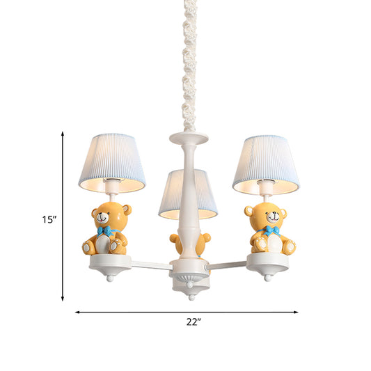 Pleated Fabric Tapered Chandelier Cartoon 3/5-Bulb White Hanging Lamp with Bear Decoration Clearhalo 'Ceiling Lights' 'Chandeliers' Lighting' options 863557