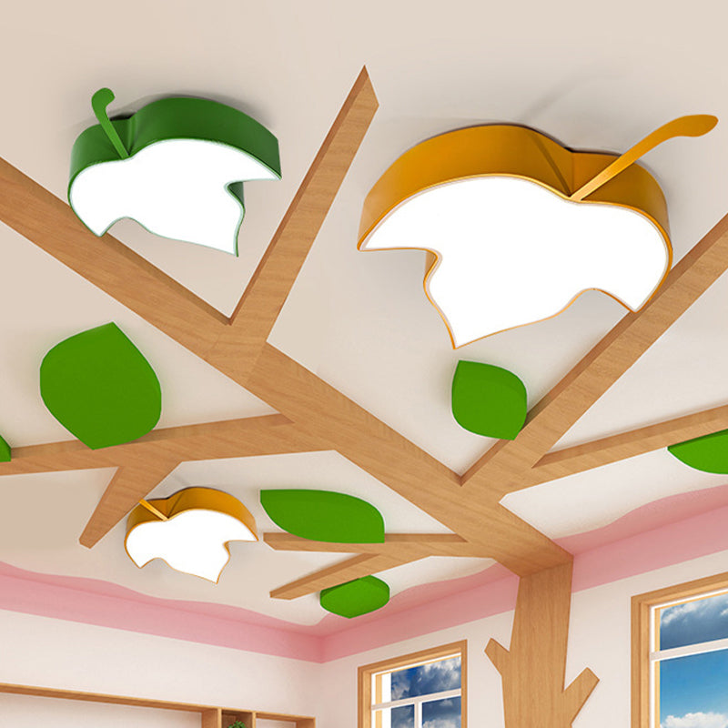 Kids Maple Leaf LED Ceiling Flush Acrylic Creche Flush Mount Recessed Lighting in Yellow/Green Clearhalo 'Ceiling Lights' 'Close To Ceiling Lights' 'Close to ceiling' 'Flush mount' Lighting' 863595